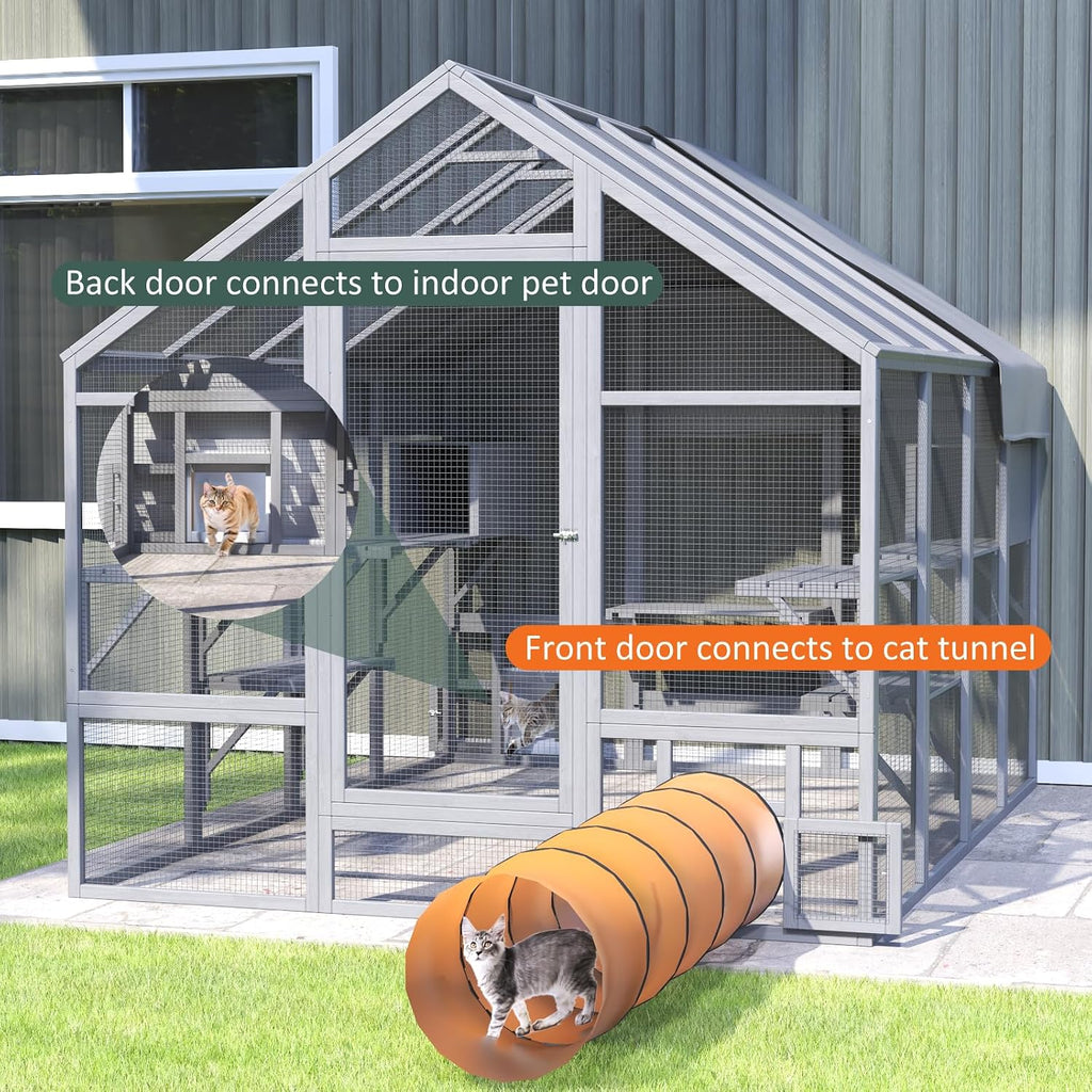 Catio Outdoor Cat Enclosure with Waterproof Cover, 97inch, Grey