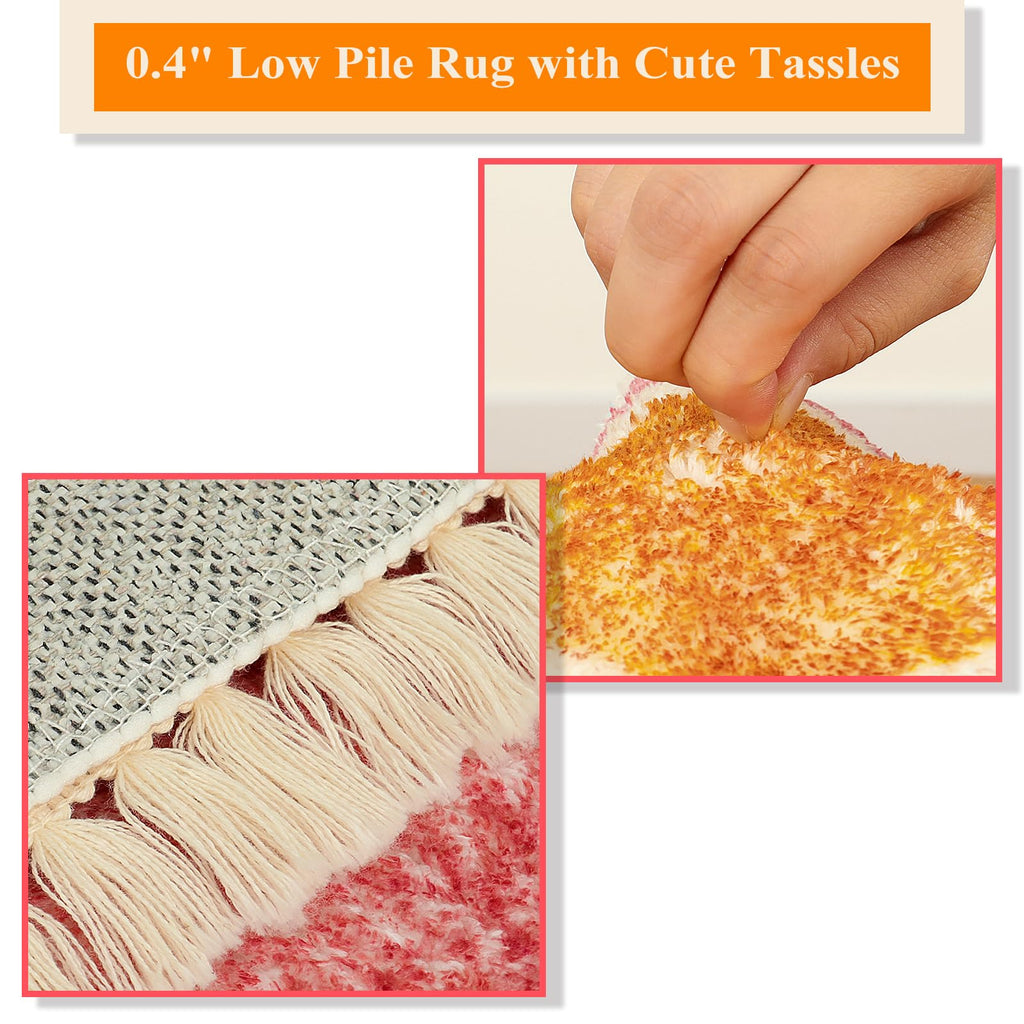 Boho Bathroom Runner Rugs with Fringes, Sun Washable Hallway Runner Rug, Extra Long Soft Non-Slip Orange Rainbow
