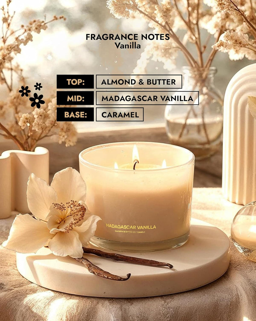 Luxury Vanilla Soy Candles | Large 3 Wick Jar Candle | Up to 50 Hours Burning Time | 100% Natural Soy Wax | Relaxing - Set of 12