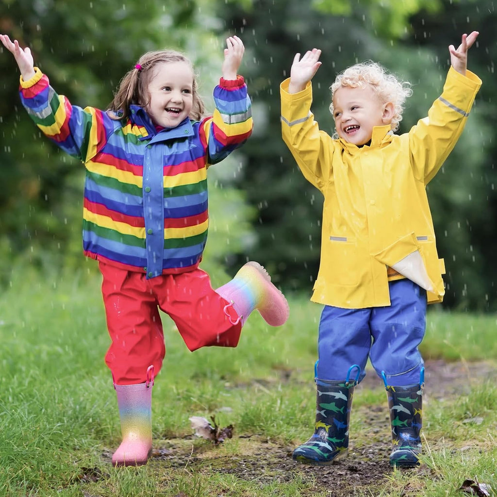 Kids Light-Up Rain Boots Waterproof Shoes with Easy-On Handles