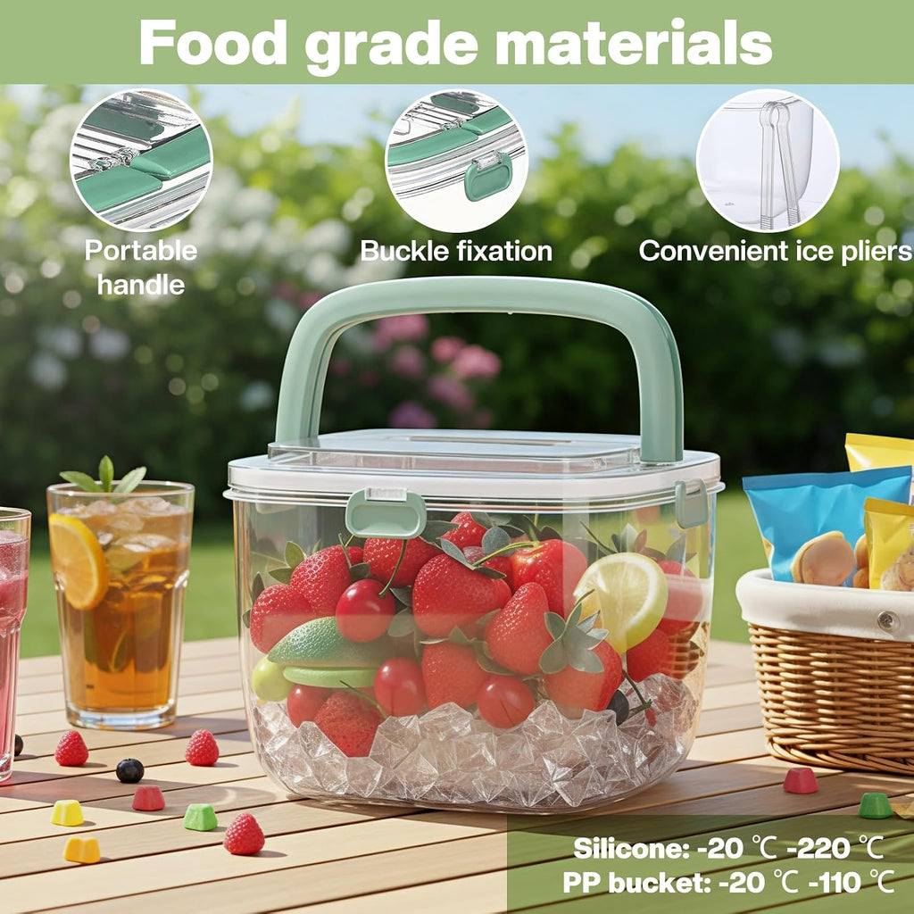 5L Ice Cube Storage Bin with Lid and Tong, Clear Ice Bucket for Freezer Portable Plastic Refrigerator Containers Wine