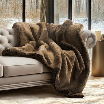 Faux Chinchilla Fur Throw Blanket, 50"x60", Brown Sable | Luxury, Super Soft, 1220GSM, Fluffy Cozy Mink, Reversible