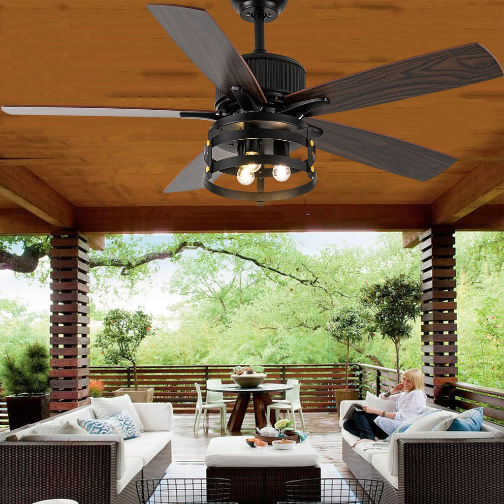 Farmhouse Rustic Ceiling Fan with Lights, 52 Inch Industrial Ceillng Fan Outdoor Ceiling Fan, Large Airflow