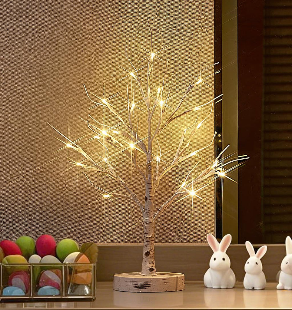Lighted Birch Tree with Timer Battery Operated or USB Plug-in 18IN 24 LED, Easter Trees with Lights for Wedding Party
