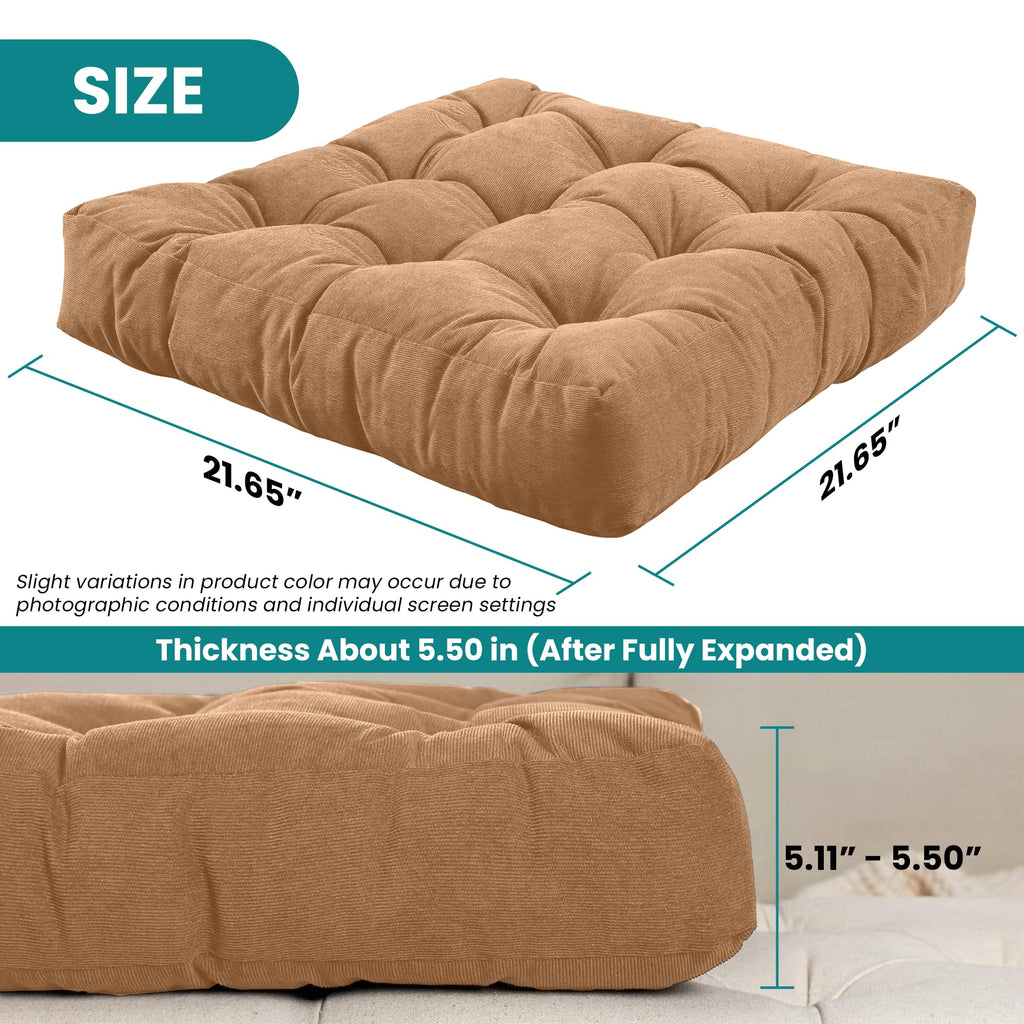 Floor Cushions - Large Square Tufted Floor Pillow, Meditation Cushion, Floor Chair Pillow for Seating & Lounging