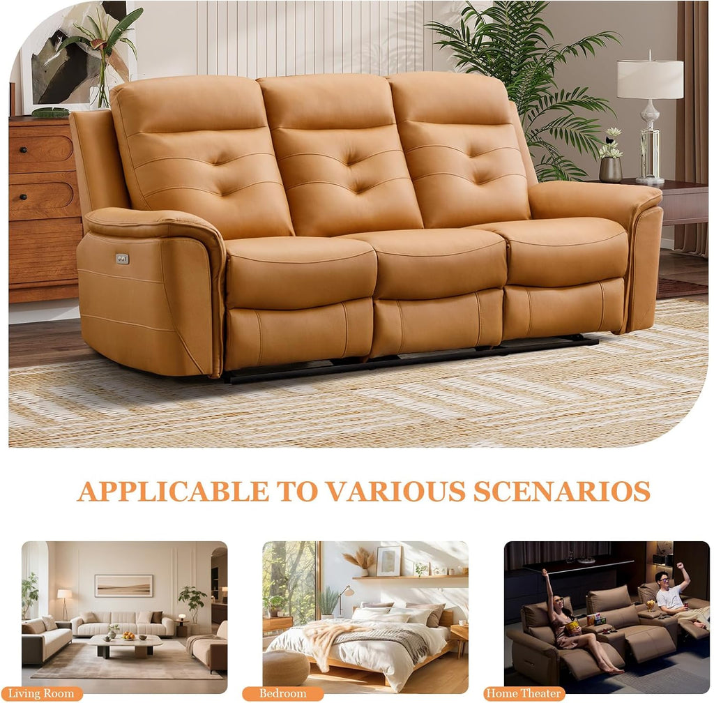 Power Recliner Sofa Couch, Breathable Faux Leather Reclining Couches with USB Charging Port, Overstuffed Armrest and