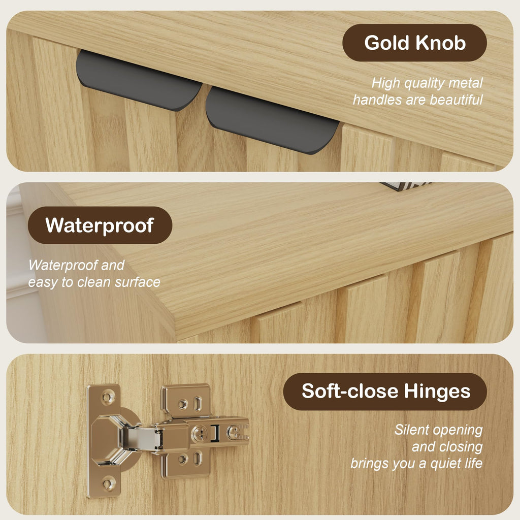 Fluted Buffet Cabinet with Storage, Accent Cabinets, Natural