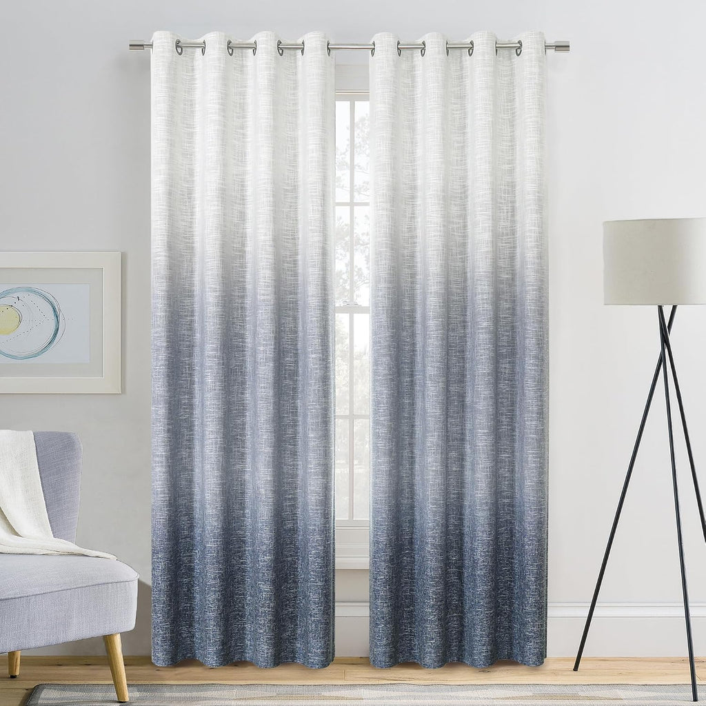 Ombre Full Blackout Curtain Panels 84 Inch Long Noise Reducing Energy Efficient Window Treatment Drapes for Bedroom