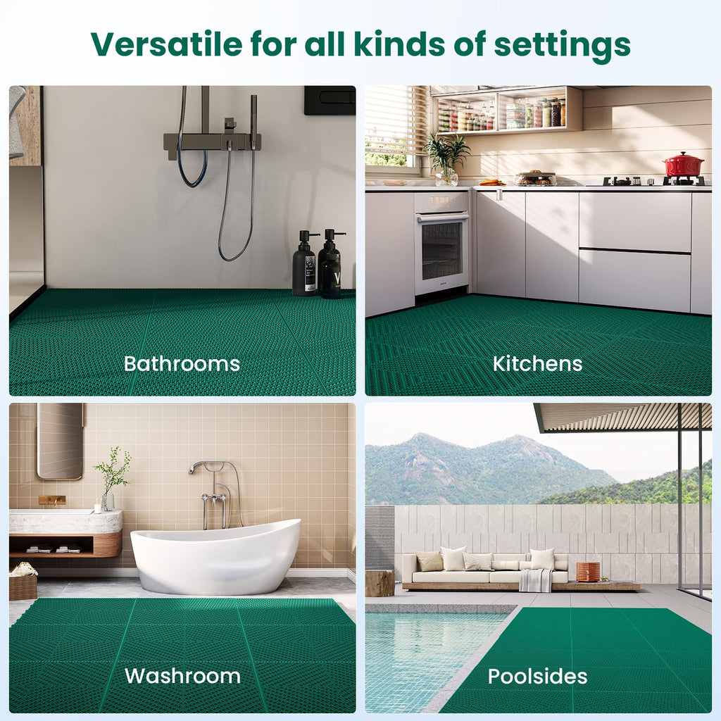 12-Pcs Interlocking Tile, Indoor/Outdoor Drainage Interlocking Floor Tiles 11.8" x 11.8", Anti-Slip Waterproof Soft