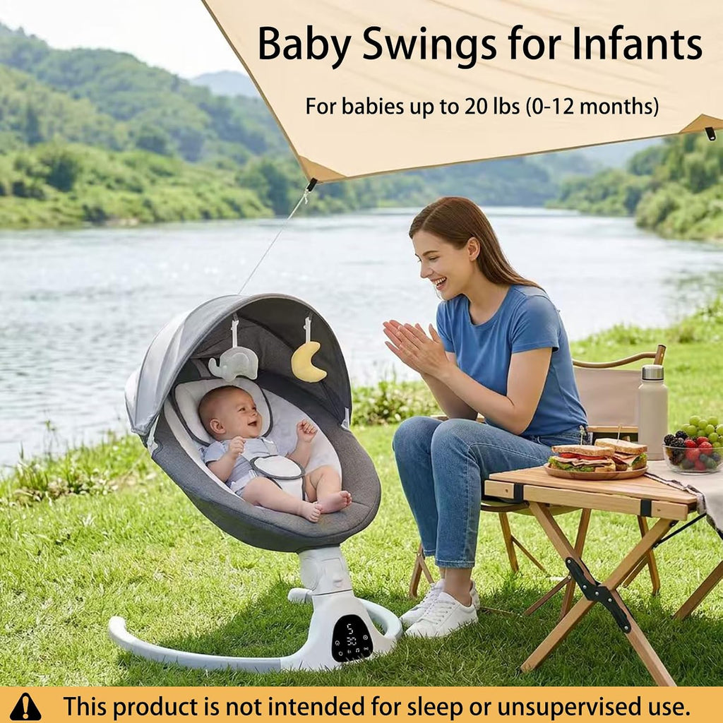 Electric Baby Swing for Infants, Speed Adjustable Swing with Bluetooth Music, Timer, Point Harness and Stable