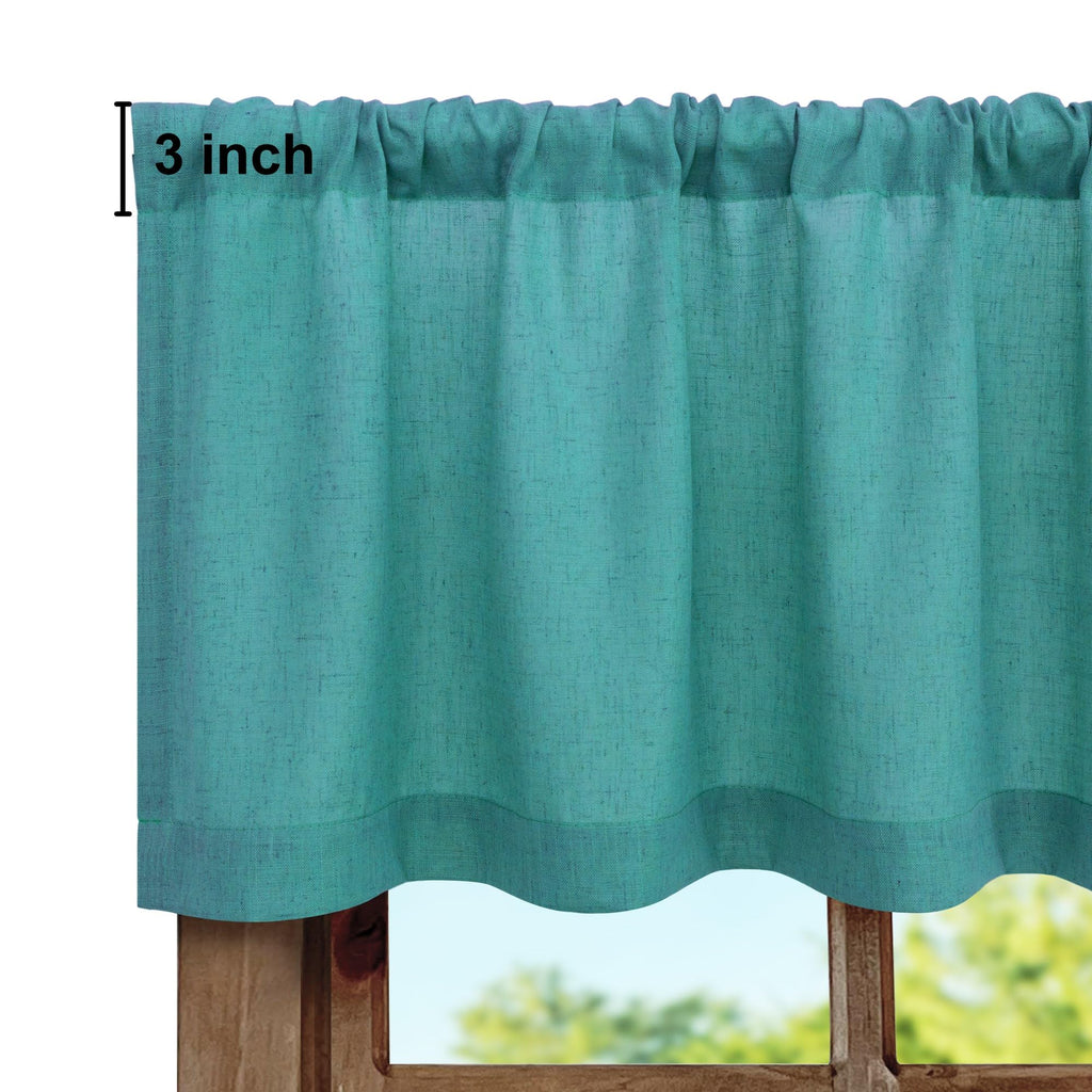 Teal Linen Window Valance 3 Inch Rod Pocket Semi Sheer Boho Farmhouse Light Filtering Dark Teal Blue Green Valance
