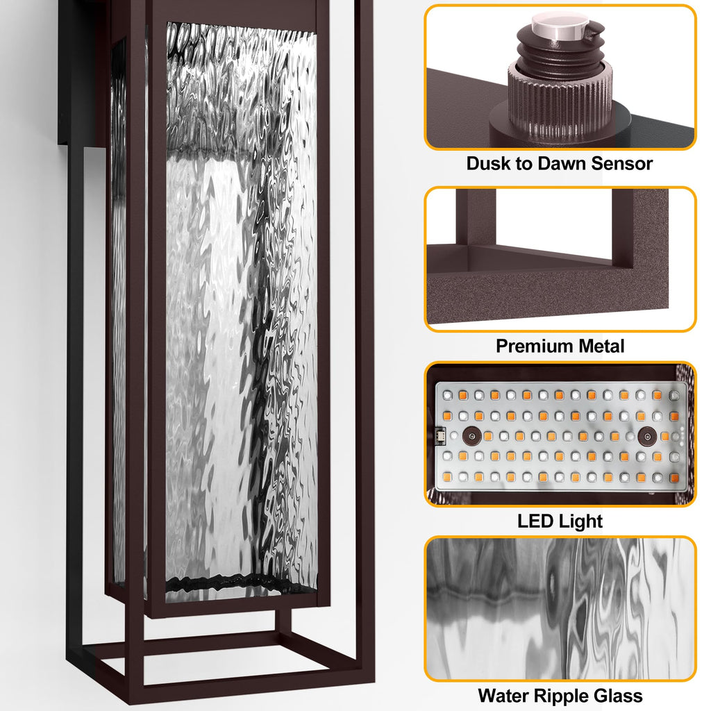 23INCH LED Dusk to Dawn Outdoor Light, Brown, Waterproof