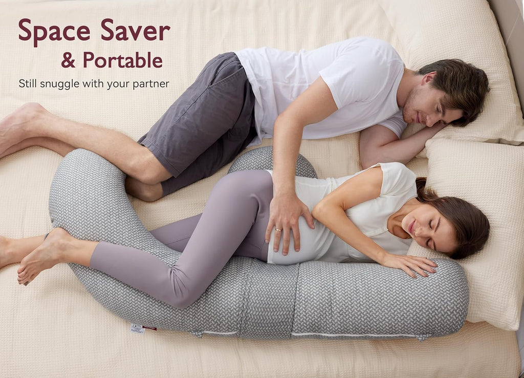 Original F Shaped Pregnancy Pillow with Adjustable Wedge Pillow | Full Body Support Maternity Pillow for Side