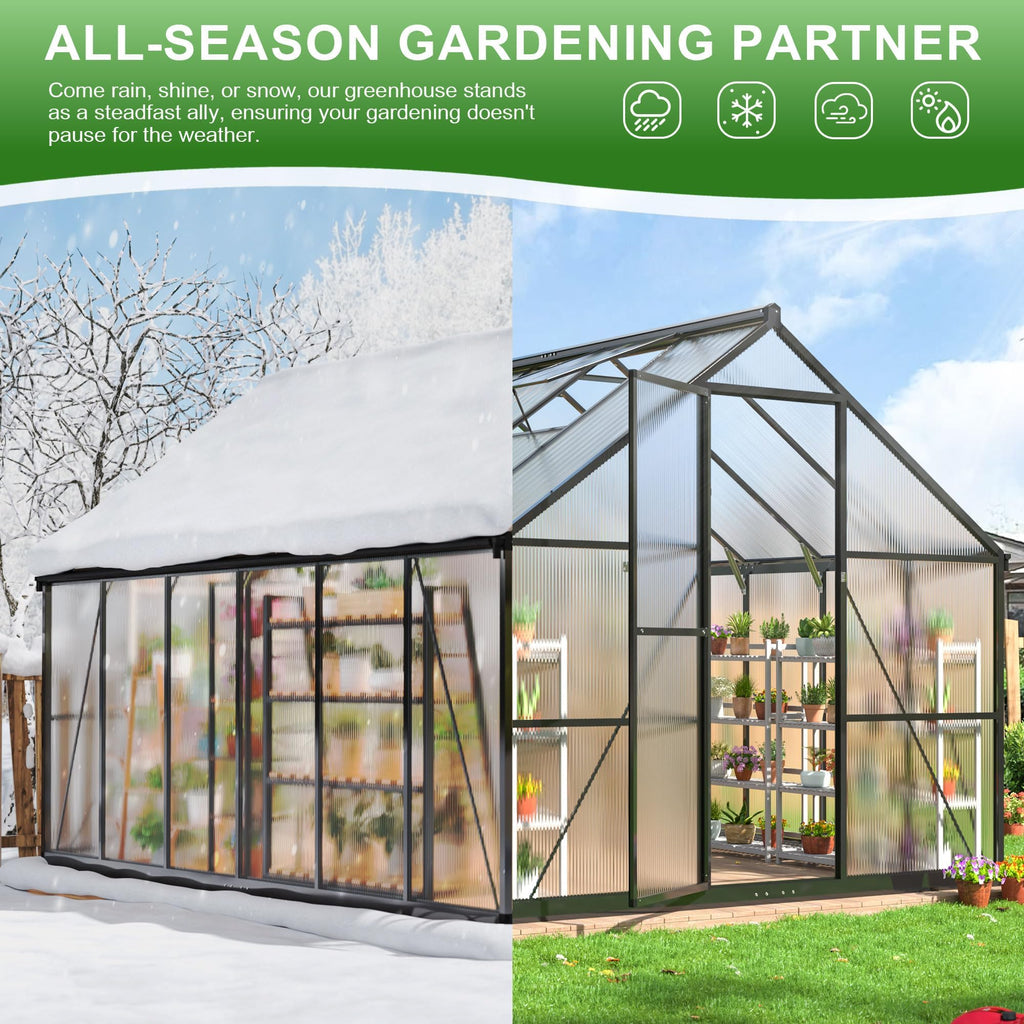 8x12 FT Outdoor Walk-in Polycarbonate Greenhouse