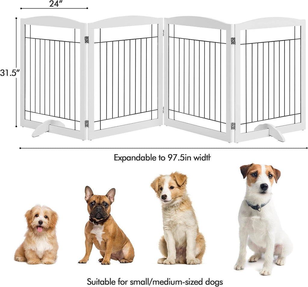 32"H 4-Panel Extra Wide Freestanding Dog Gate For Stairs Doorways