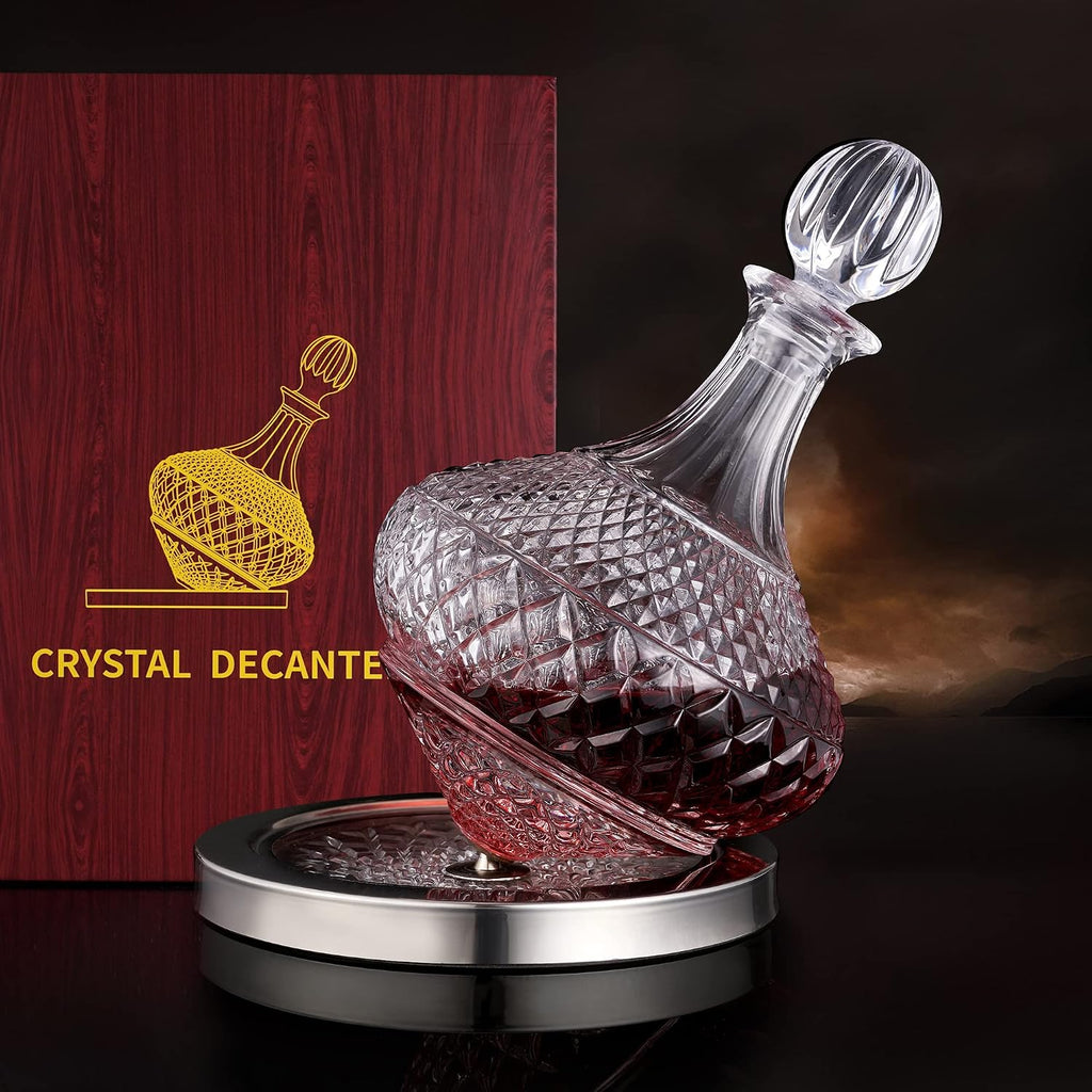 Spinning wine decanter with stopper, 50 oz red wine decanter crystal and gift box, for wedding gift, birthday