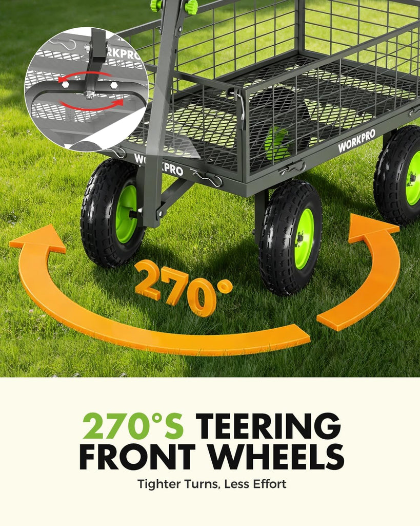 Large Heavy Duty Garden Cart 770 lb, 2-in-1 Convertible Utility Wagon with Removable Sides, 180° Tow Handle for ATV