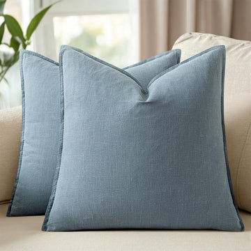 26x26 Inch Linen Solid Euro Throw Pillow Covers Coastal Blue