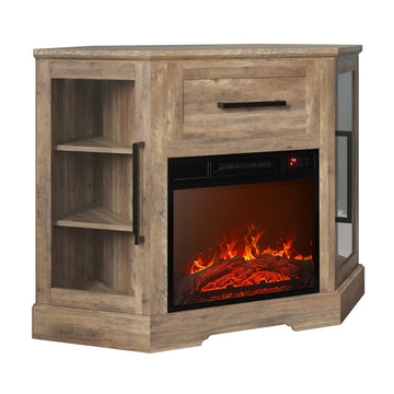 Dale 43" Corner TV Stand with 18" Electric Fireplace - Rustic Oak