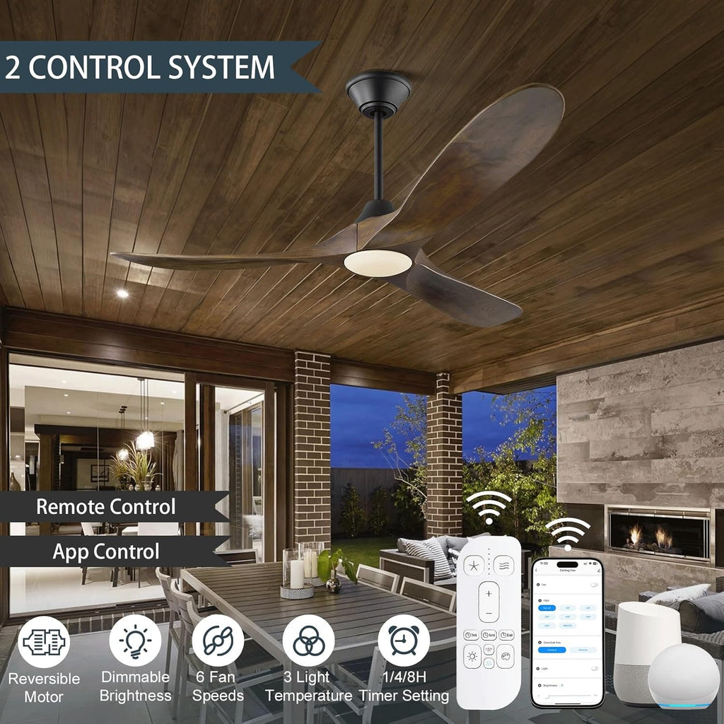 52 Inch Smart Ceiling Fan with Lights, Outdoor Ceiling Fans for Patios Damp Rated