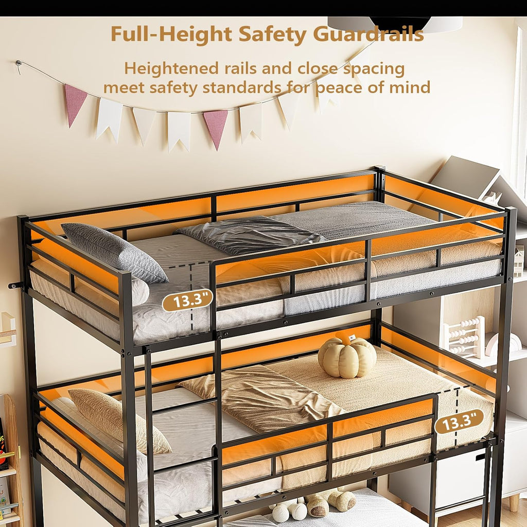 Triple Bunk Bed Twin Over Twin Over Twin, Metal 3 Bunk Bed for Kids, Teens and Adults