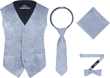 Boys 4 Piece Formal Paisley Vest and Tie Set