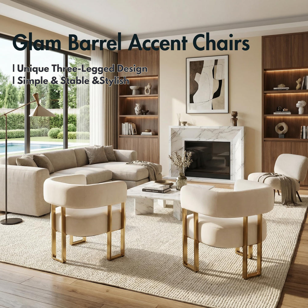 Cream Velvet Accent Chair with Gold Legs