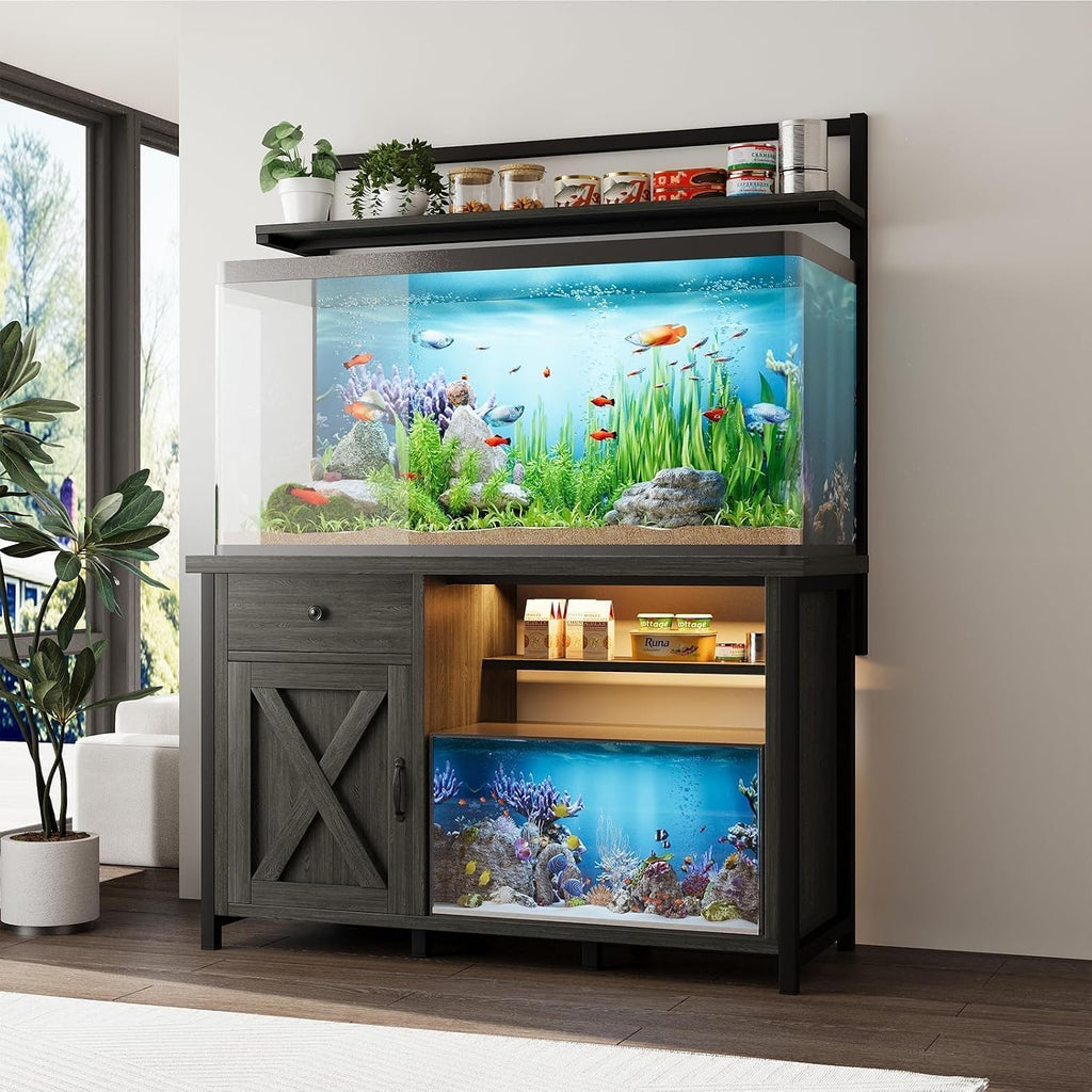 55-75 Gallon Fish Tank Stand with Storage, Aquarium Stand with Shelf, Gray