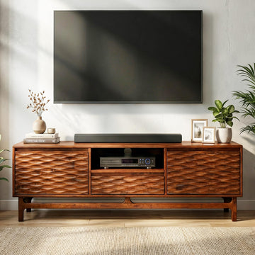 Acacia Elara Wood TV Stand for TVs up to 75+ Inch Entertainment Center with Storage Shelves and Cable Management, Mid