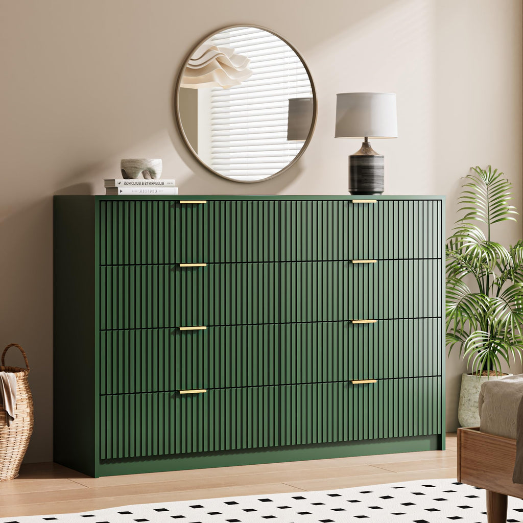 55" Wide Fluted 8-Drawer Double Dresser, Green
