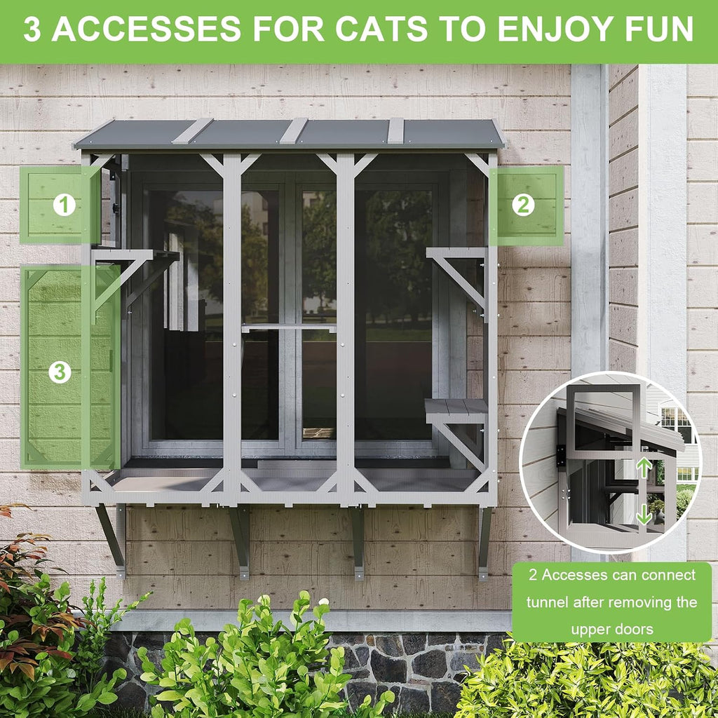 65.1" L Window Catio with 4 Jump Platforms, Mosquito-Proof Cat Window Box for Sunbathing, Napping, Overlooking, Study