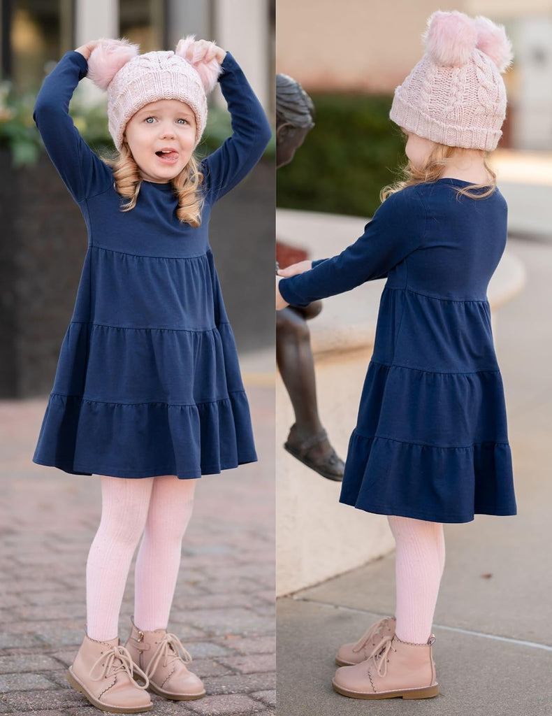 Girl Long Sleeve Dress Tiered Ruffle Swing Tunic Shirt Dress