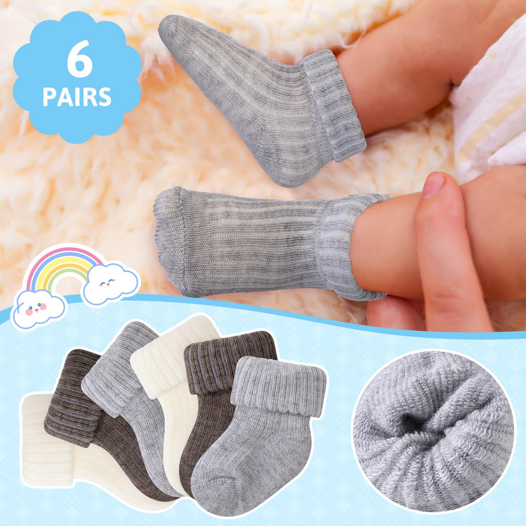 6 Pairs Wool Preemie Socks Premature Turn Cuff Wool Socks, Neutral