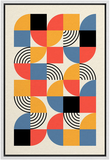 Framed Canvas Print Wall Art Bauhaus Geometric Color Block Swirl Abstract Shape Illustrations Modern Decorative