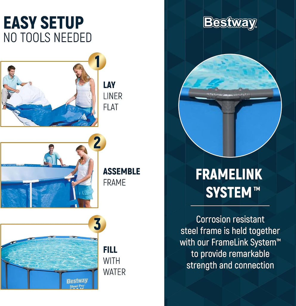 2 Pack Steel Pro MAX Above-Ground Swimming Pool, 15' x 48" Round Metal Steel Frame Backyard Family Pool, Blue, Pool ONLY - Set of 2