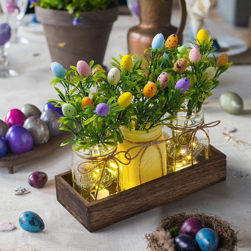 Easter Centerpiece Table Decorations for Table Runner Farmhouse Coffee Table Decor with Wood Tray and Led Light Table - Set of 3