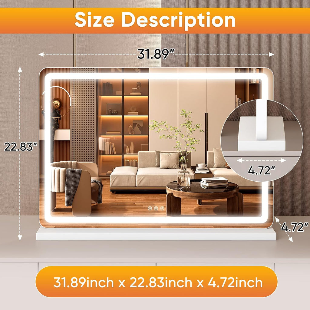 LED Vanity Mirror, 32"x22" Full-View Makeup Mirror with Lights, Oversized Lighted Vanity Mirror with