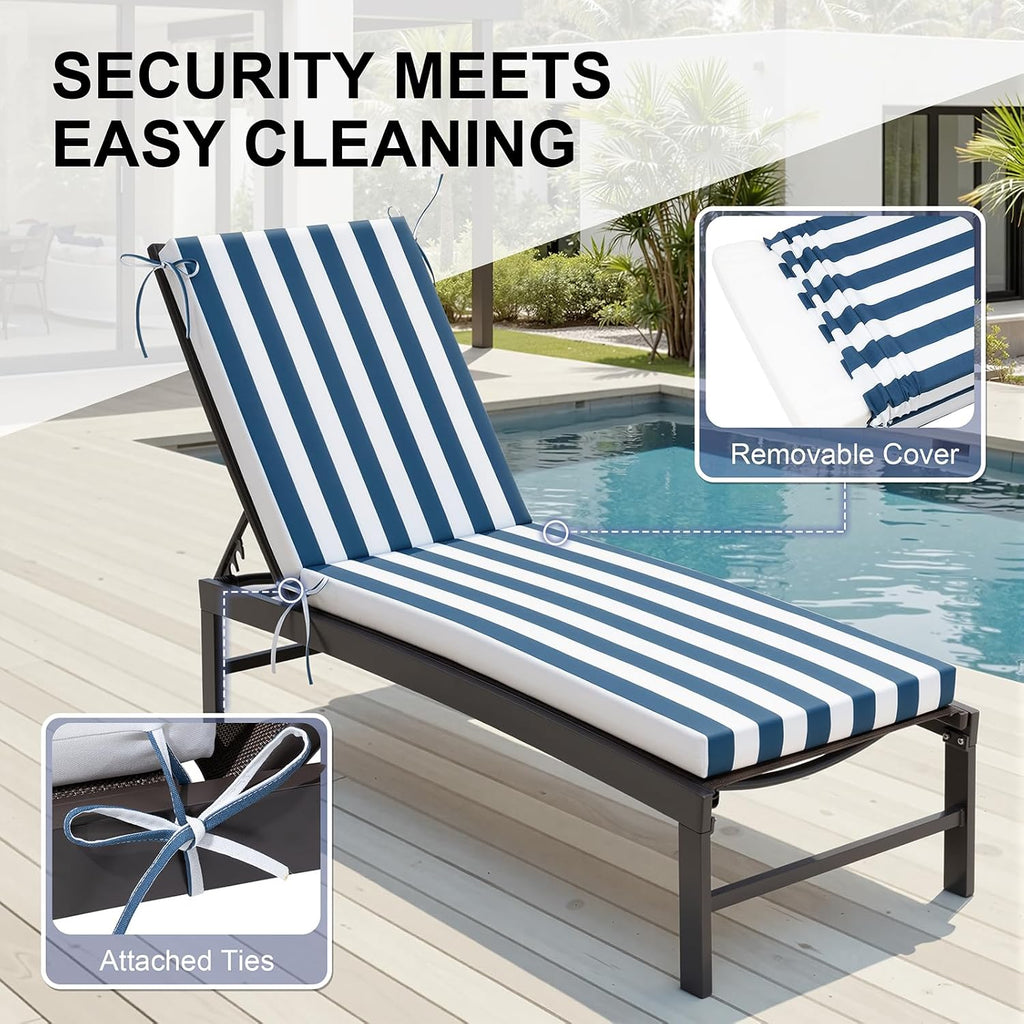 Chaise Lounge Cushions Outdoor Set of 2, 80"x23", Waterproof | Pool Lounge Chair Cushions with Removable Cover, Fade