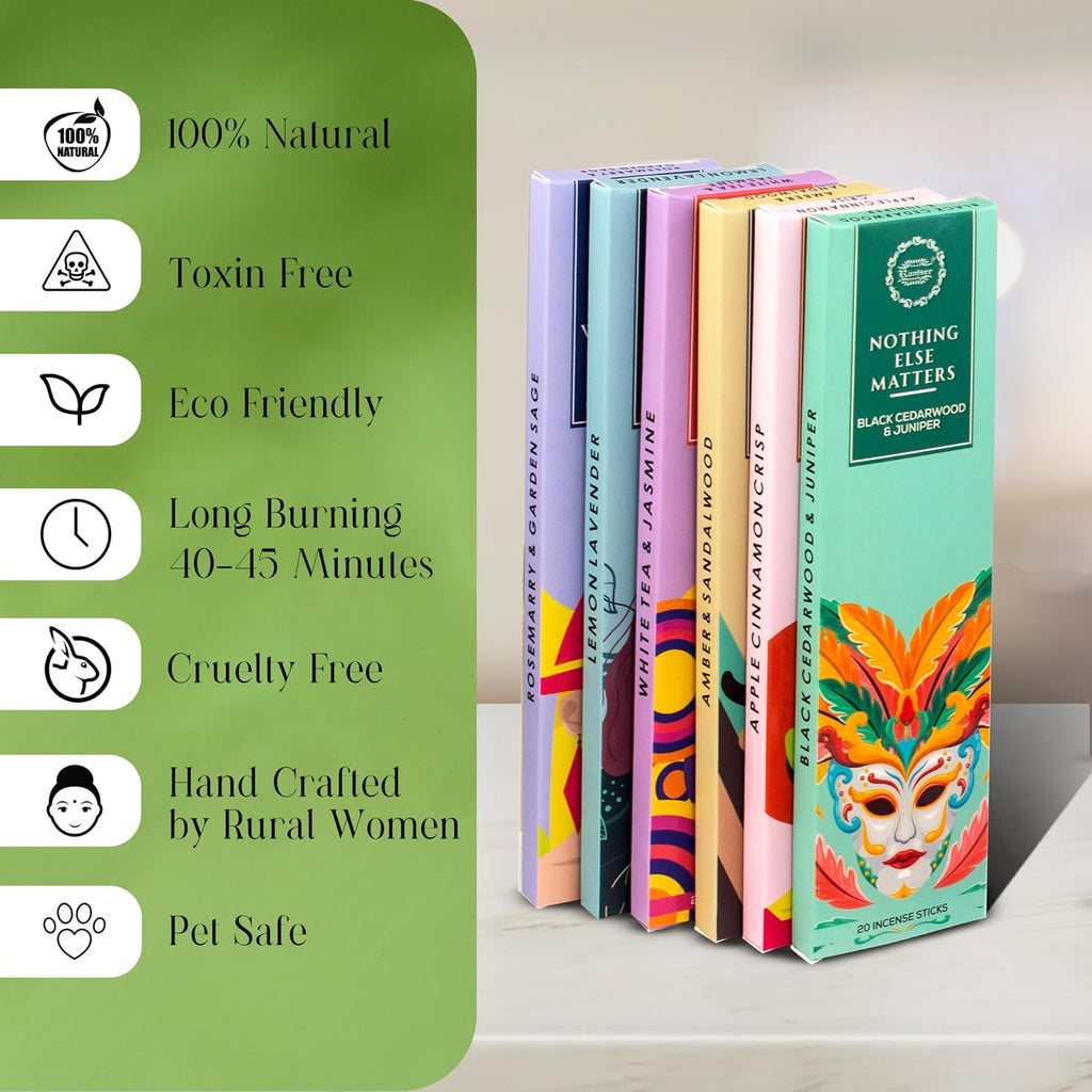 Natural Incense Sticks Variety Pack with Incense Stick Holder Organic Insence Sticks,120 Inscents-Sticks - Set of 6