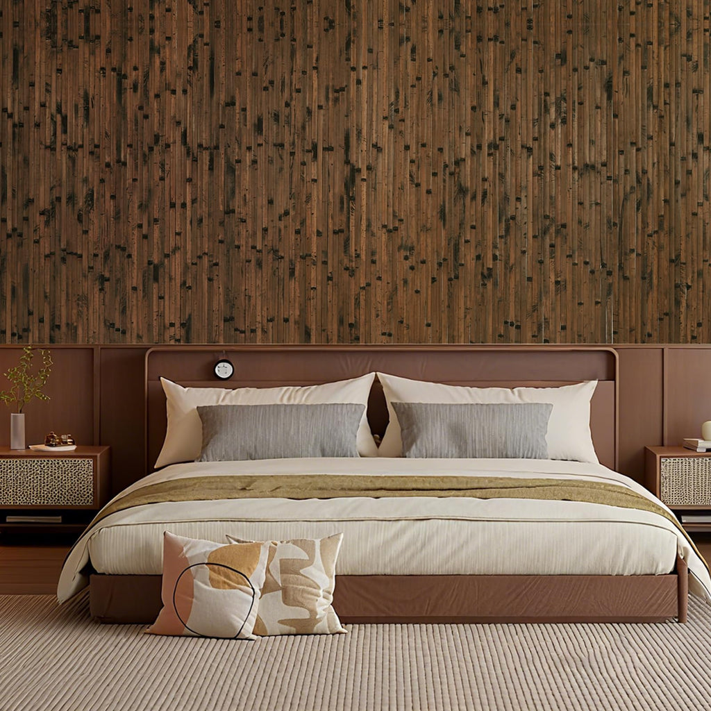 Natural Bamboo Wall Panel, 96''x48'', Brown Burned