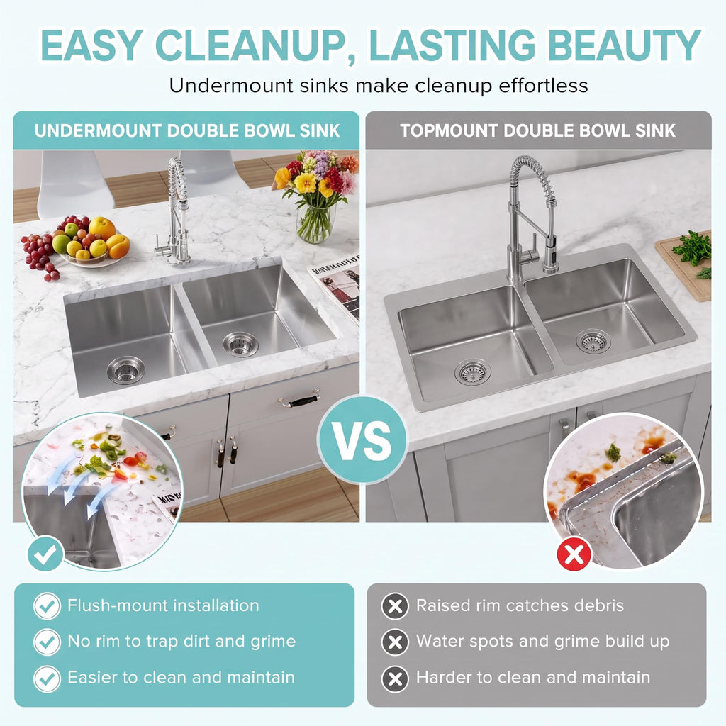 31 Inch Double Sink Undermount, 50/50 Double Bowl Kitchen Sink 31''x18'', 16-Gauge T304 Stainless Steel Undermount