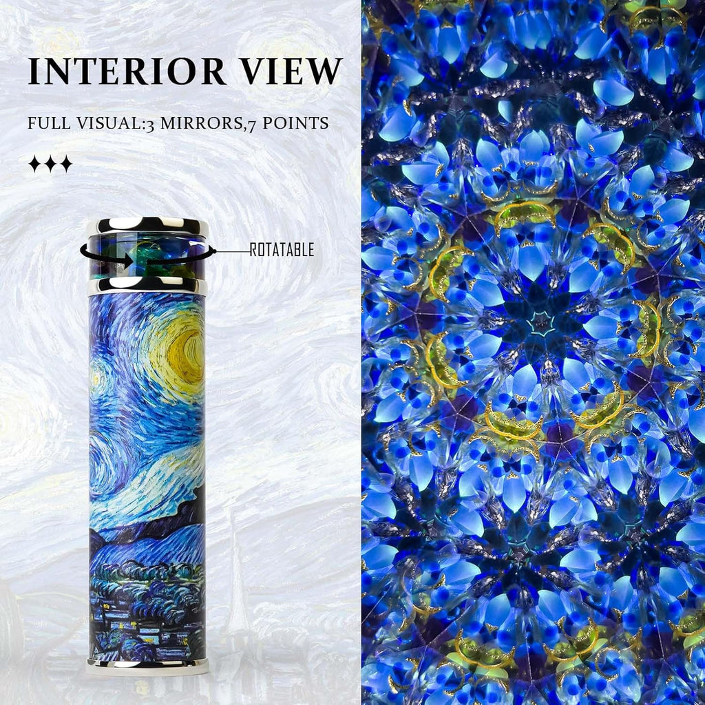 The Starry Night Kaleidoscope,5.5" Handmade Rotatable Oil-Filled Core Box Full Visual Kaleidoscope Kit,Vintage Gift