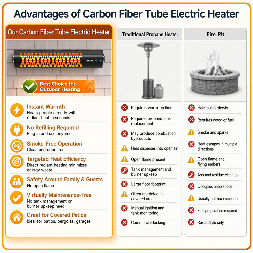 Electric Patio Heater, Wall Mounted Outdoor Heater with Remote & Touch Control, Carbon Fiber Heating, Garage