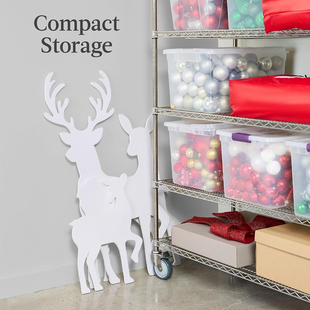 3-Piece 46in 2D Deer Family Silhouette Set, Outdoor PVC Christmas Yard Decoration w/Buck, Doe, Fawn, Weather