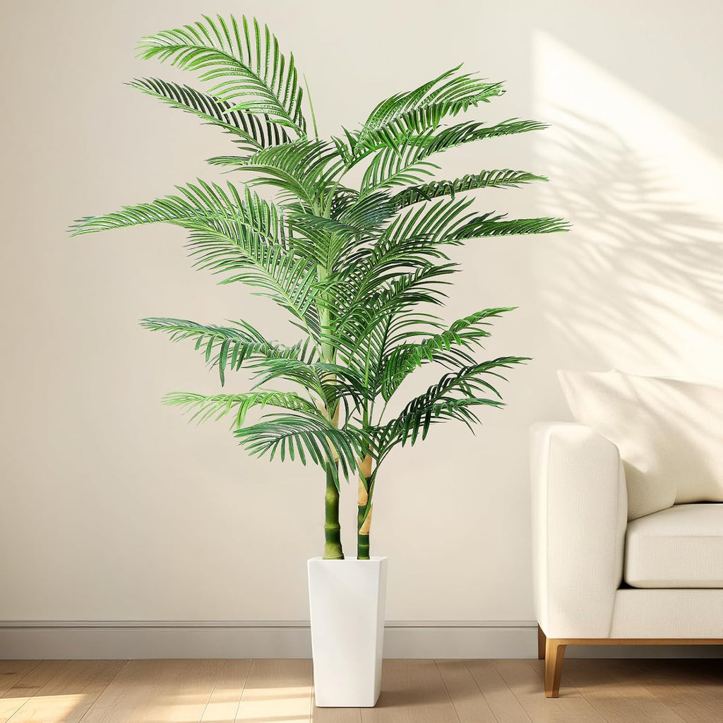 Fake Palm Tree, 7ft Artificial Palm Tree Tall Tropical Tree with Adjustable Leaves & Large Planter, Outdoor Indoor