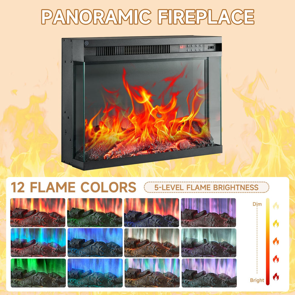 3 Sided Glass 59" Fireplace for TVs up to 65 Inch, Media Entertainment Center with Glass Door Storage Cabinet, 24"