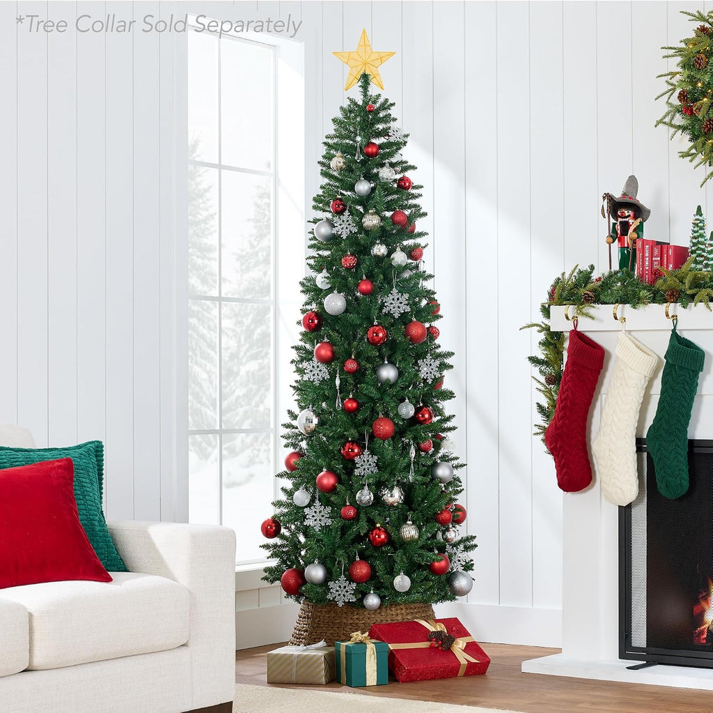 Unlit Pencil Christmas Tree, Premium Artificial Tree, Realistic Spruce Holiday Decor w/ 1,075 Branch Tips