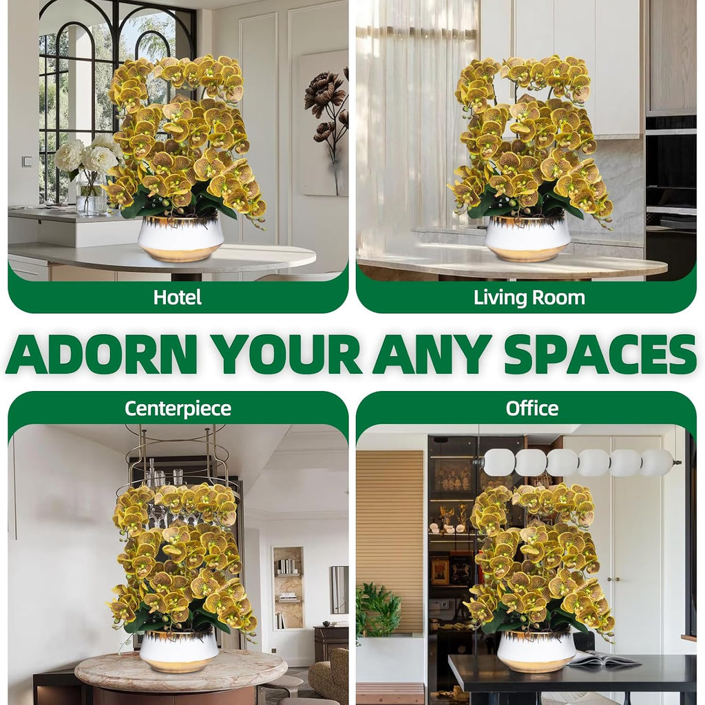 Orchids Artificial Flower Real Touch Fake Flowers in Large Ceramic Pot