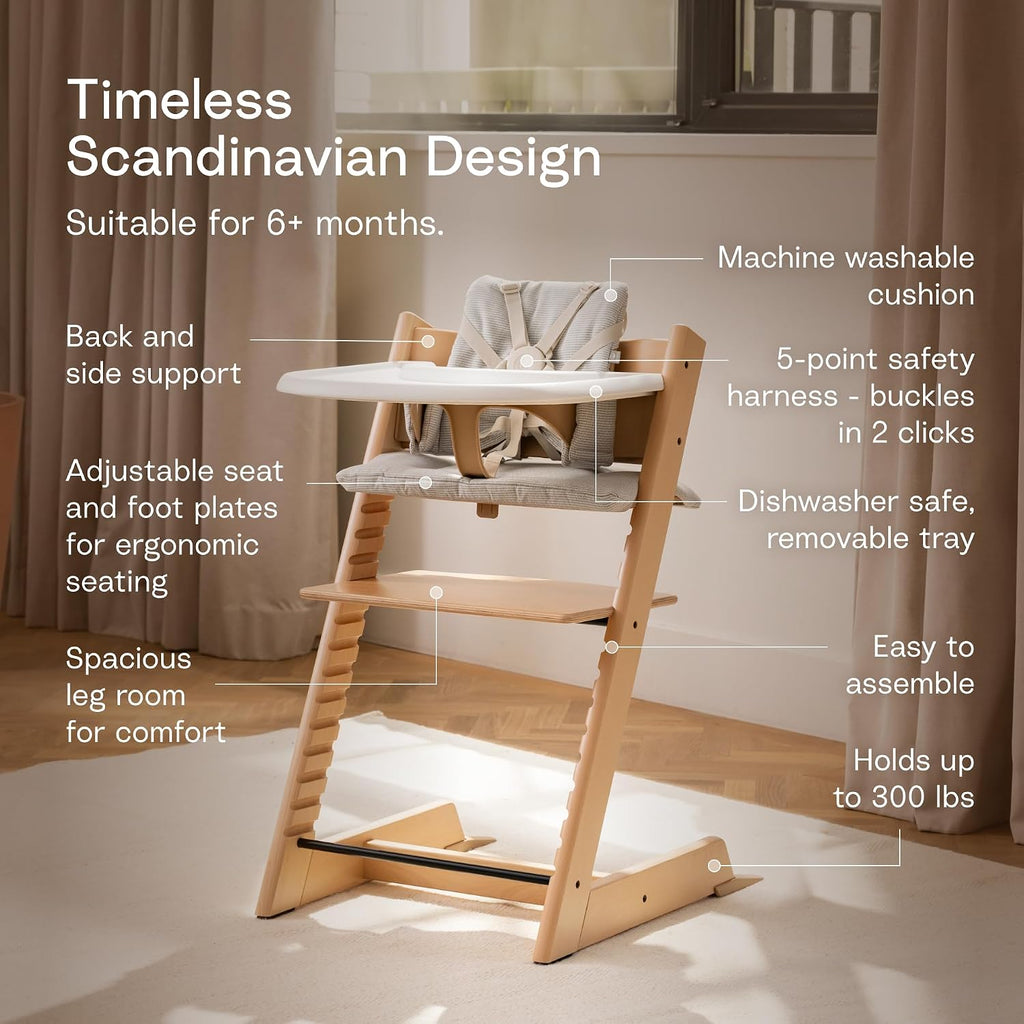 Tripp Trapp High Chair with Tray and Cushion, Black/Nordic Grey