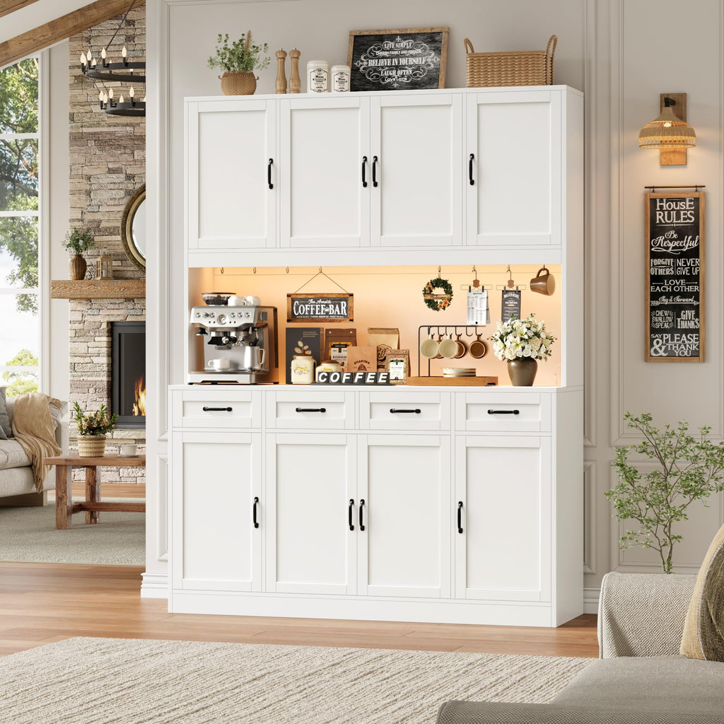 59" W Kitchen Pantry Storage Cabinet, 73" Large Hutch Cabinet, White